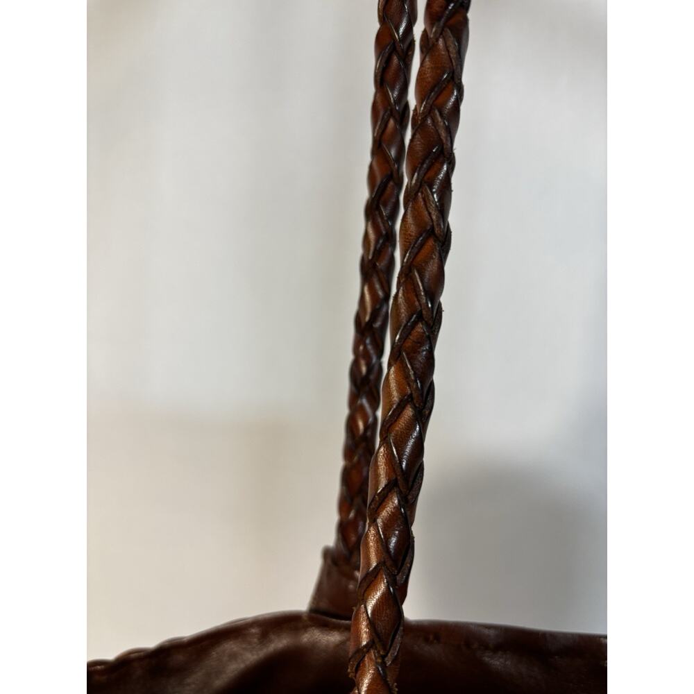 VTG Y2K Italy Woven Leather Tote Bag Cognac Brown Braided Intrecciato Style - Picture 3 of 16